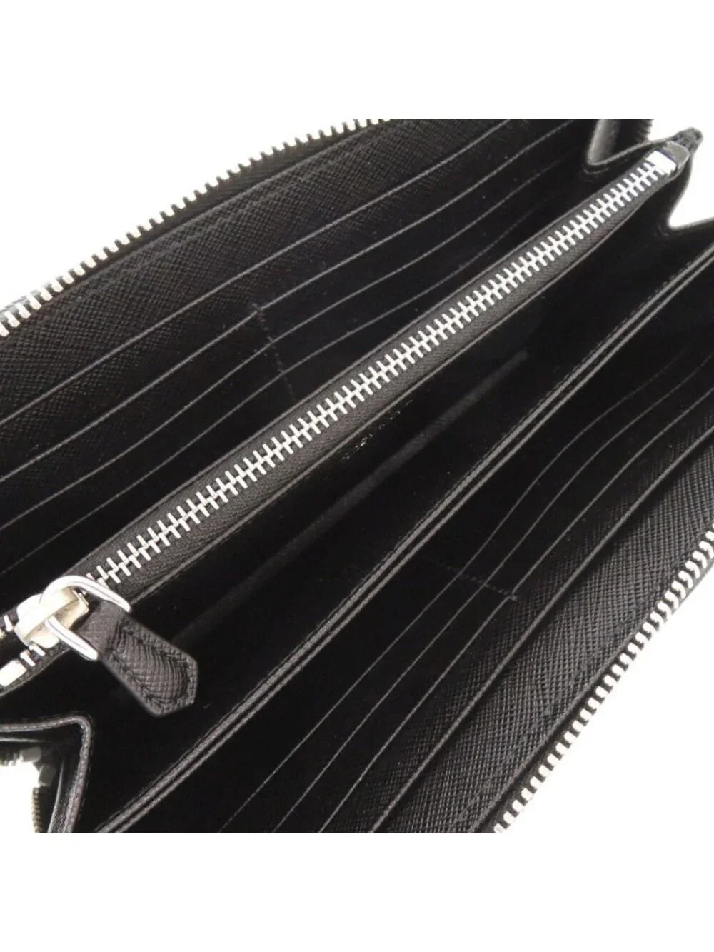 Prada Palm Tree House Nylon Saffiano Leather Black Multicolor Zip Around Wallet